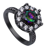 Black Gold Flower Rainbow Cubic Zirconia Ring