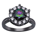 Black Gold Flower Rainbow Cubic Zirconia Ring