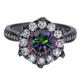 Black Gold Flower Rainbow Cubic Zirconia Ring