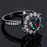 Black Gold Flower Rainbow Cubic Zirconia Ring