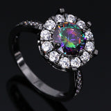 Black Gold Flower Rainbow Cubic Zirconia Ring