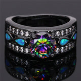 Rainbow Topaz Opal Round Ring