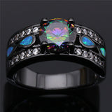 Rainbow Topaz Opal Round Ring