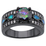 Rainbow Topaz Opal Round Ring