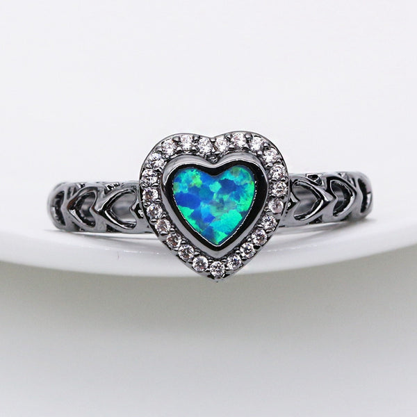 Heart Shaped Blue Fire Opal Ring