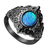 Vintage Pattern Oval Blue Fire Opal Ring