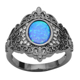 Vintage Pattern Oval Blue Fire Opal Ring