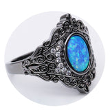 Vintage Pattern Oval Blue Fire Opal Ring