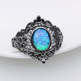 Vintage Pattern Oval Blue Fire Opal Ring