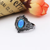 Vintage Pattern Oval Blue Fire Opal Ring