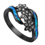 Black Gold Flowers Blue Fire Opal Ring