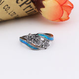 Black Gold Flowers Blue Fire Opal Ring