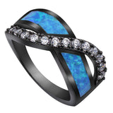 Black Gold Knot Blue Fire Opal Ring
