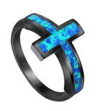 Black Gold Cross Blue Fire Opal Ring