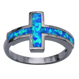 Black Gold Cross Blue Fire Opal Ring