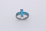 Black Gold Cross Blue Fire Opal Ring