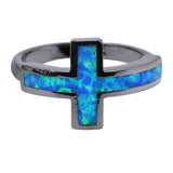 Black Gold Cross Blue Fire Opal Ring