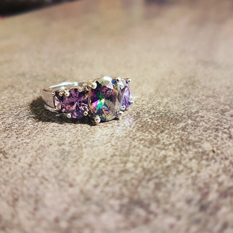 Mystic Topaz 5 Stones Silver Ring