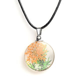 Real Dried Glass Flower Pendant Necklace