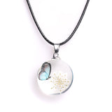 Real Dried Glass Flower Pendant Necklace