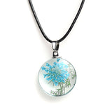 Real Dried Glass Flower Pendant Necklace