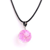 Real Dried Glass Flower Pendant Necklace