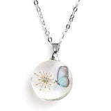 Real Dried Glass Flower Pendant Necklace