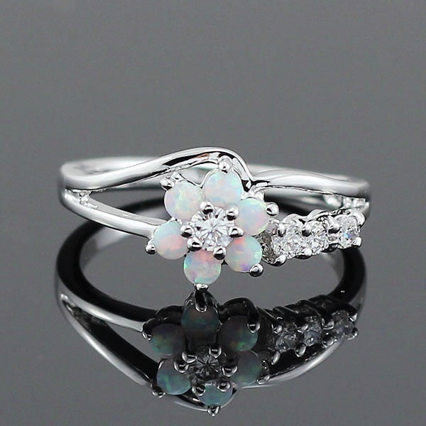 Sun Flower Opals Crystal Zircon Rings