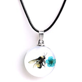 Real Dried Glass Flower Pendant Necklace