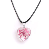 Real Dried Glass Flower Pendant Necklace