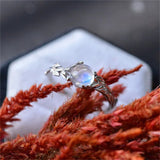 Vine Branches and Leaves Inlaid Moonstone Ring