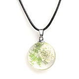 Real Dried Glass Flower Pendant Necklace