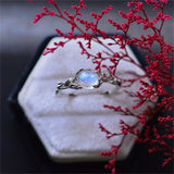 Vine Branches and Leaves Inlaid Moonstone Ring