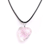 Real Dried Glass Flower Pendant Necklace