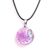 Real Dried Glass Flower Pendant Necklace