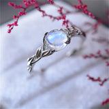 Vine Branches and Leaves Inlaid Moonstone Ring