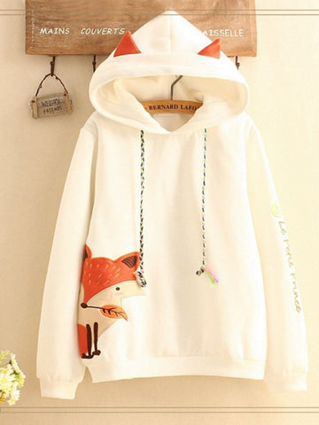 Fox Embroidered Thick Hoodie