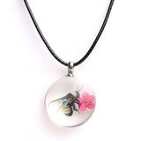 Real Dried Glass Flower Pendant Necklace