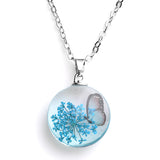 Real Dried Glass Flower Pendant Necklace