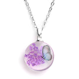 Real Dried Glass Flower Pendant Necklace