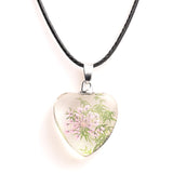Real Dried Glass Flower Pendant Necklace