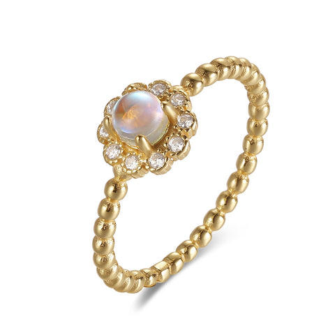 Rainbow Moonstone Flower Ring