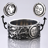Sun Moon Leaves Pattern Ring
