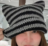 Hand Made Horn Detail Striped Knitted Hat