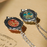 Cabochon Glass Silver Flower Charm Pendant Necklace