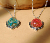 Cabochon Glass Silver Flower Charm Pendant Necklace