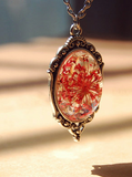 Cabochon Glass Silver Flower Charm Pendant Necklace
