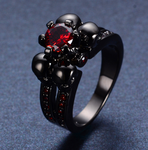 Black Gold Filled Red Sapphire Zircon Ring