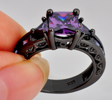 Purple Amethyst Black Gold Filled Ring