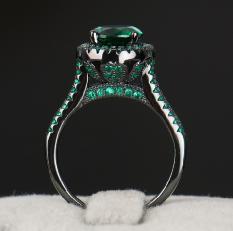 Gold Plated Emerald Crystal Zircon Ring
